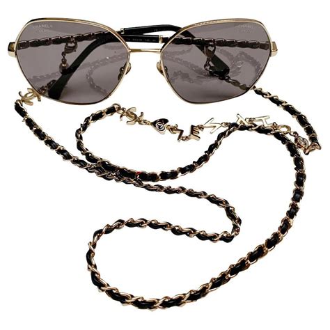 chanel side white leather chain link glasses